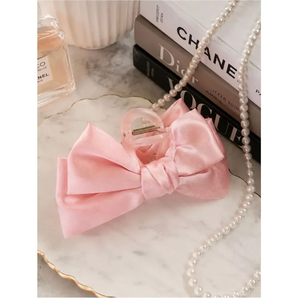Coquette Pink Satin Bow Hair Claw Balletcore Ribbon Hair Clip